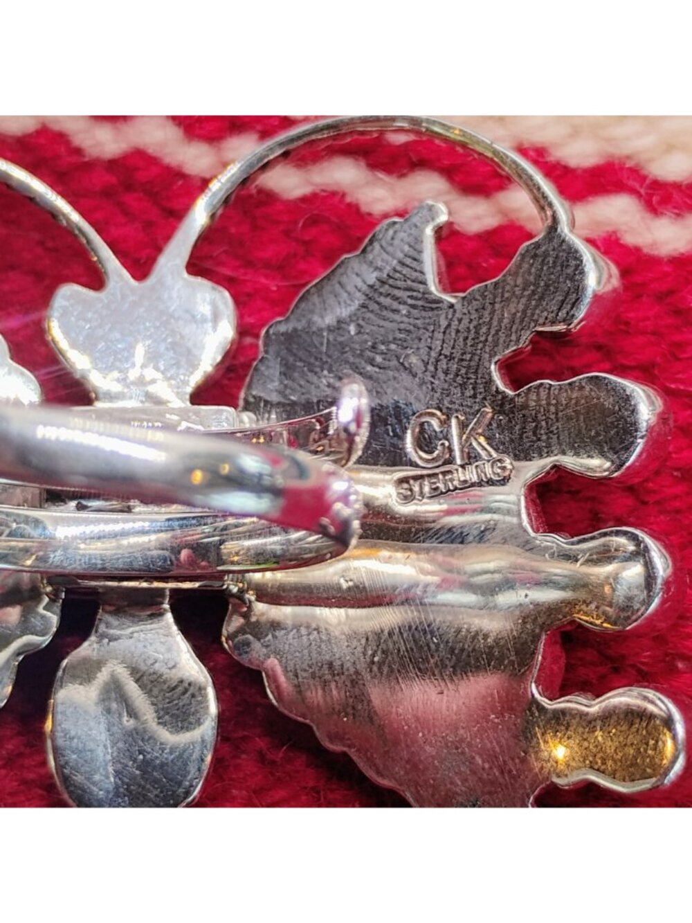 Native Signed CK Sterling Silver Orange Spiny Oyster Butterfly Ring Adjustable - Picture 6 of 10